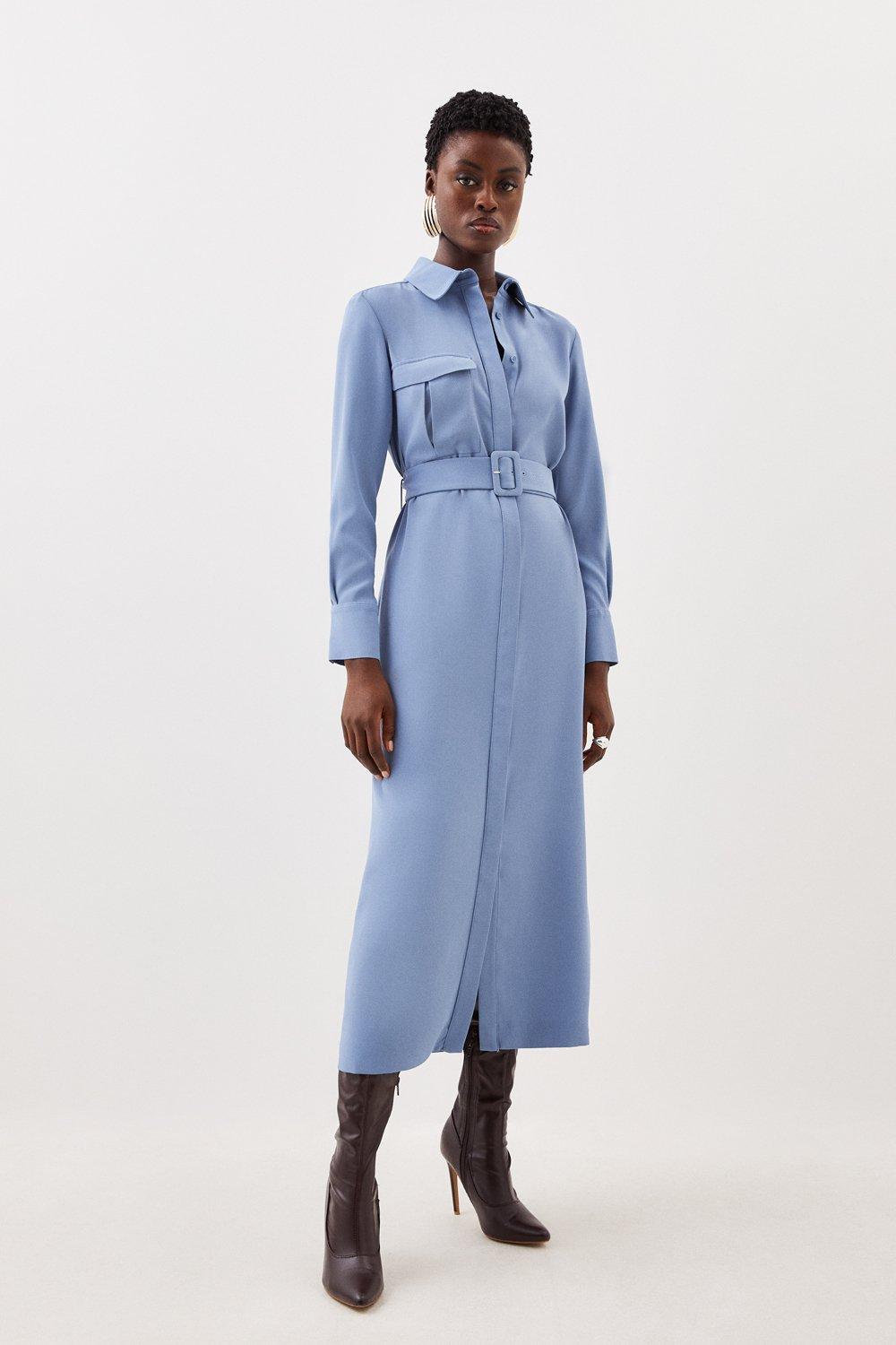 【Karen Millen】テーラード スクエアネック フルスカート DRESS Petite Compact Stretch Clean Tailored Square Neck Full